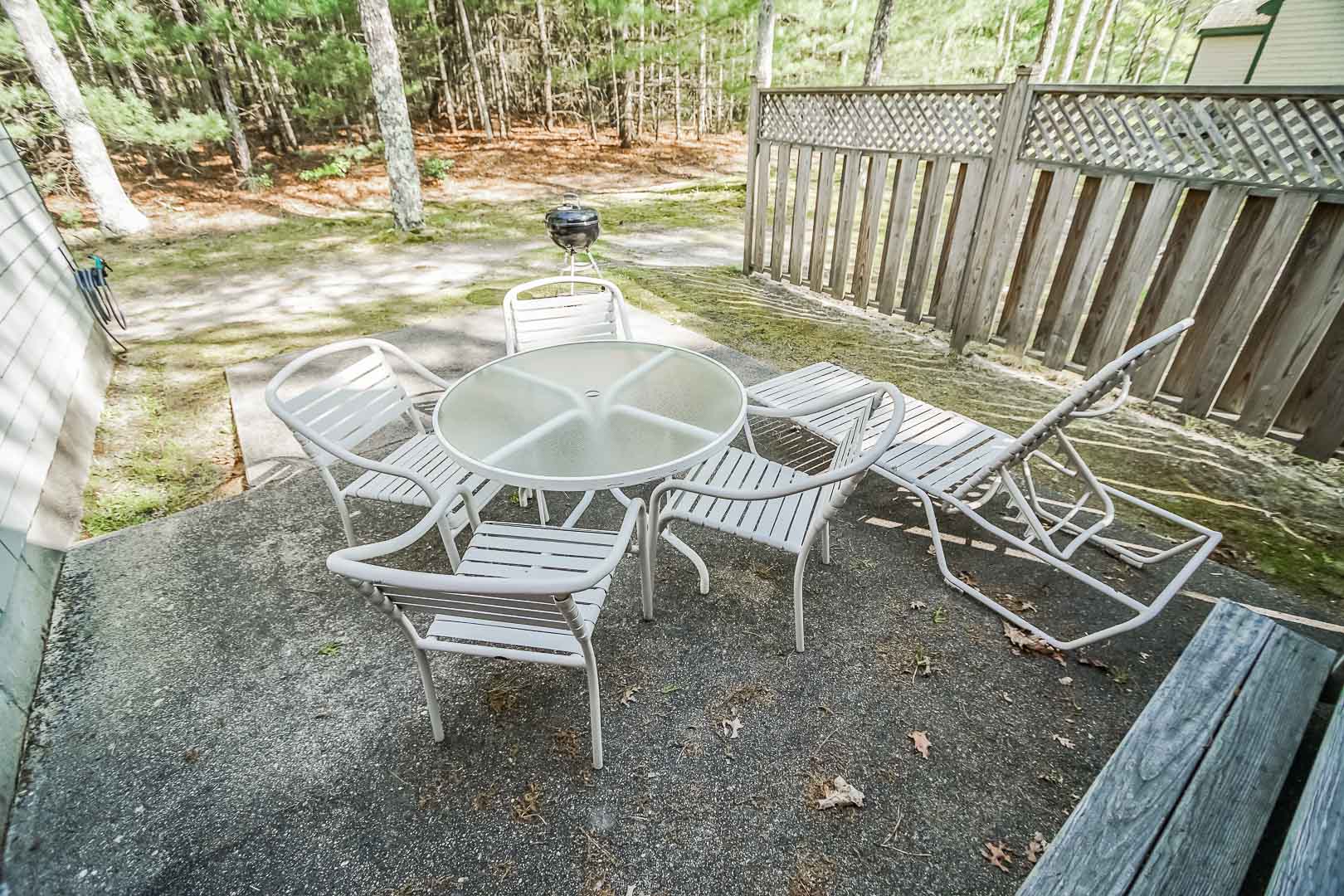 A tranquil patio area at VRI's Cape Cod Holiday Estates in Massachusetts.